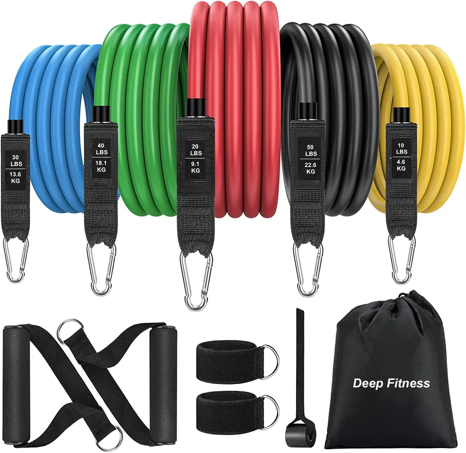 Ensemble de bandes de résistance pour entraînement musculaire, 5 niveaux, 11 pièces, avec poignées, corde de traction pour yoga