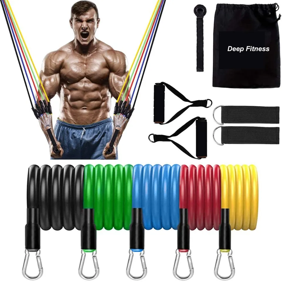 Ensemble de bandes de résistance pour entraînement musculaire, 5 niveaux, 11 pièces, avec poignées, corde de traction pour yoga